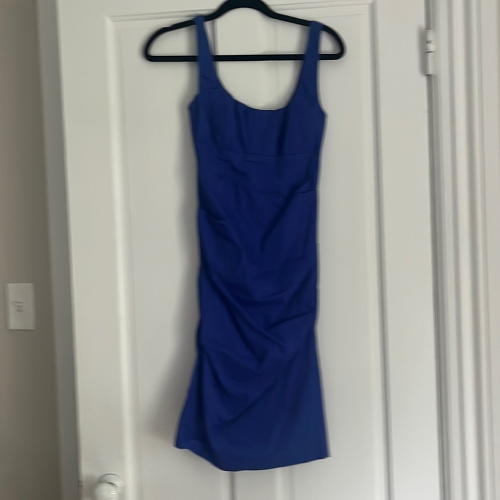 Nicole Miller size 2 blue ruched dress.